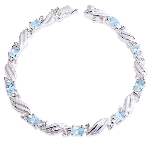 Vintage Sky Blue Topaz Sterling Silver Tennis Bracelet Light Blue Oval Gemstone - Picture 1 of 4